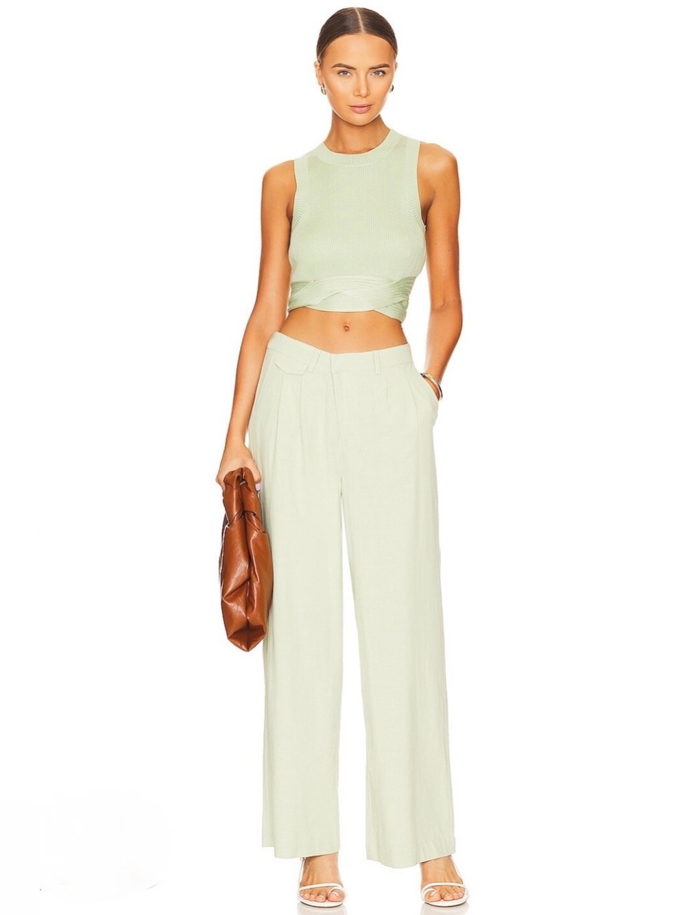 SOVERE Drift Knit Tank in Melon size Medium Crop Green - Picture 2 of 6